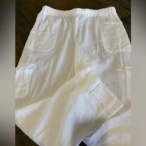 L Soft Surroundings Pants Womens White Pull On Wide Leg Beach Travel Cotton Larg